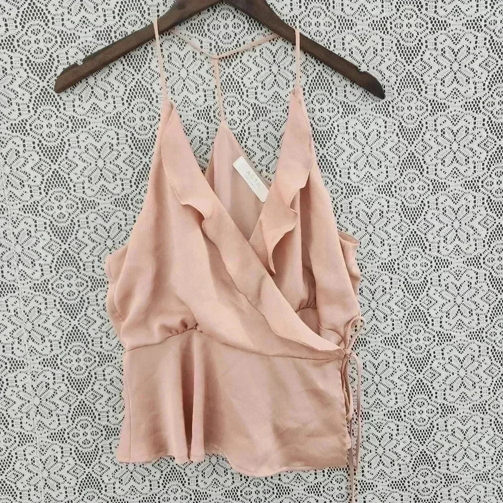 Astr Pink Ruffle Wrap Camisole